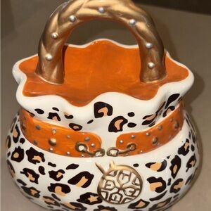 Vintage Davids Cookies Leopard Print Ceramic Handbag Figurine White,Orange, Gold